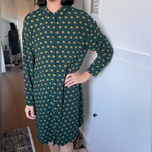 LA REDOUTE green and golden dot button up dress